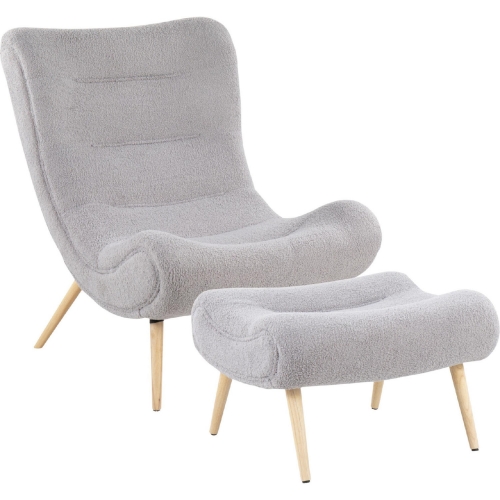 Cloud Accent Chair & Ottoman in Grey Sherpa Fabric & Wood